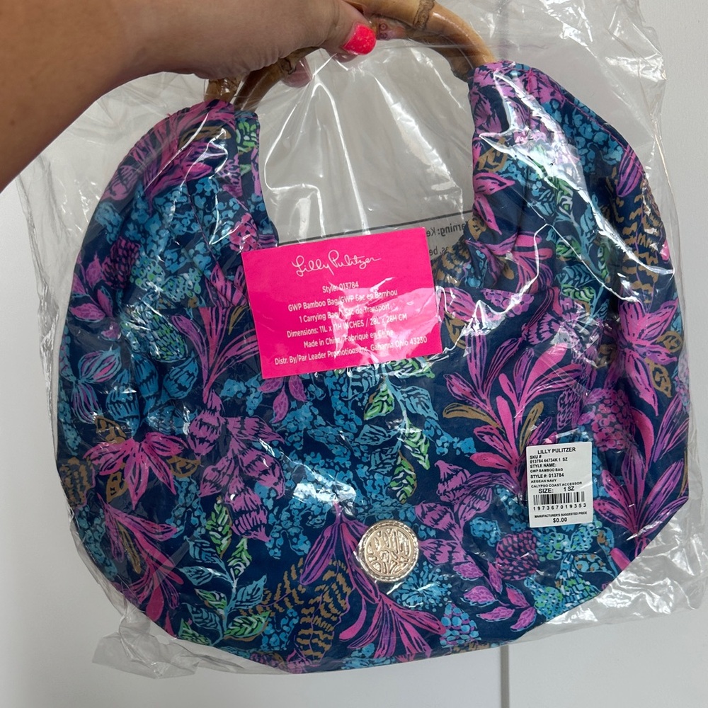 NWT Lilly Pulitzer Vibrant Blue and Pink Bamboo Bag